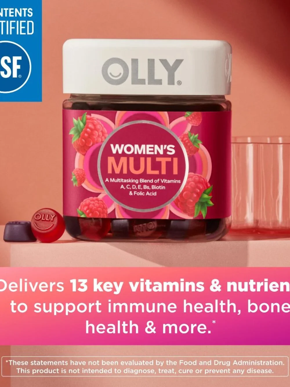 OLLY Women's Multivitamin Gummy, Women's Overall Wellness,* Vitamins A, C, D, E,